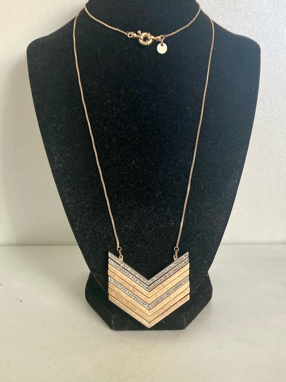 Madewell Gold silver tone Chevron rhinestone Layered Pendant long Necklace